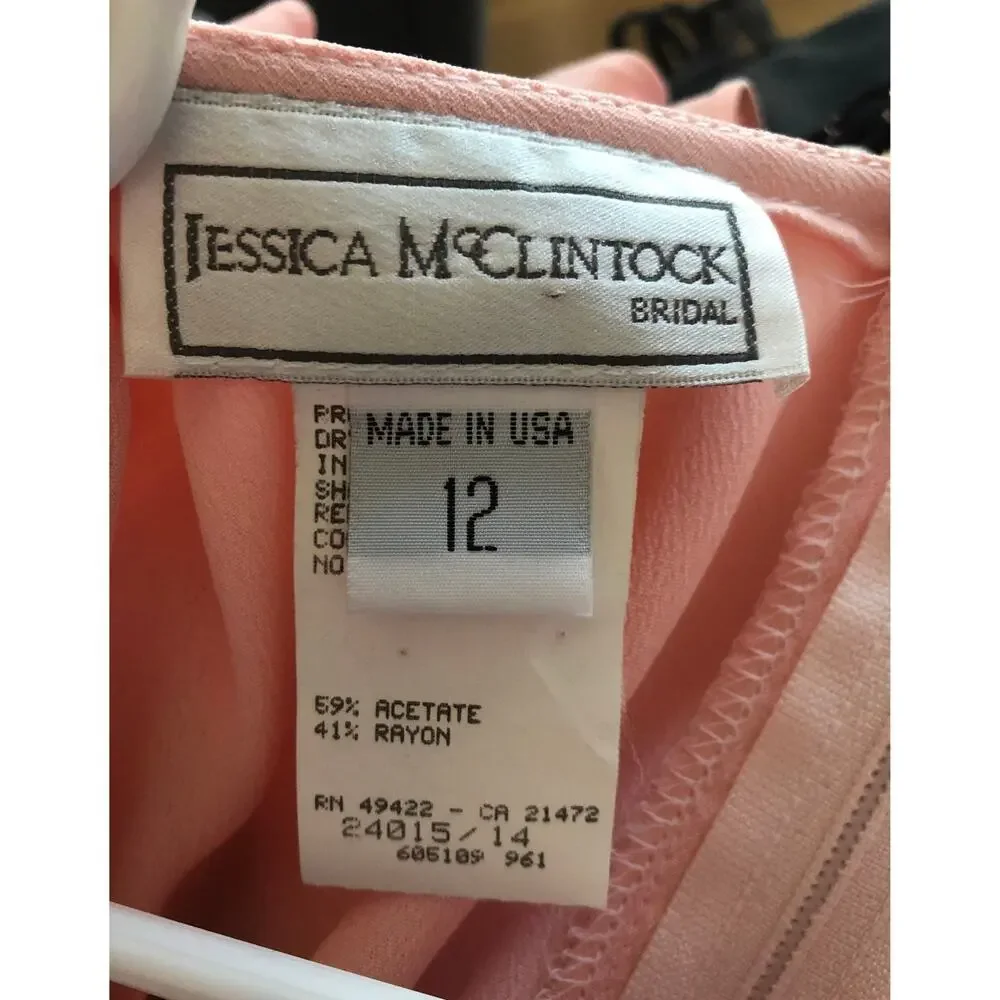 Vintage 80's Jessica McClintock Pink Dress ruffled collar button front size 12